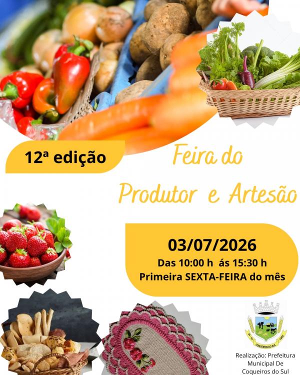 12ª Feira do Produtor e Artesão acontece nesta sexta-feira dia 03 de julho